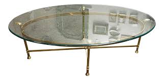 Labarge Oval Brass And Glass Coffee Table Chairish Haku coffee table, brass and smoked glass.