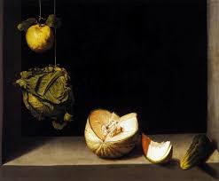 Quince Cabbage Melon And Cucumber Juan Sanchez Cotan C 160 Famous Still Life Paintings