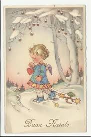 Antica Cartolina Di Buon Natale Angelo Con Cuore Ferro Cavallo Quadrifoglio Biglietti Di Natale Vintage Illustrazione Di Natale Carta D Epoca