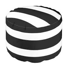 Black And White Striped Ottoman Round Thick Stripes Black And White Ottoman Zazzle Com In 2020 White Ottoman Black Ottoman Black And White