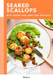 Seared Scallops With Green Peas Mint And Shallots Recipe Scallops Seared Easy Seafood Recipes Cooking Seafood