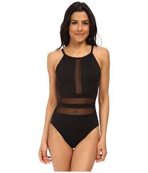 La Blanca High Neck One Piece Womens Swimwear With Mesh Inserts Size 14 Black