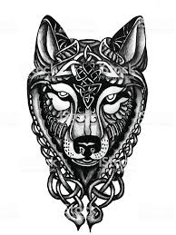 Stylized Wolf Head In Celtic Knots Symbols Tattoo Design Celtic Sleeve Tattoos Celtic Wolf Tattoo Celtic Tattoos