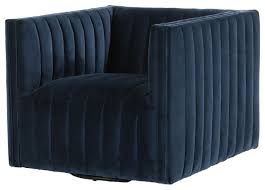 Attica home office chair velvet upholstered chair height adjustable comfortable swivel chair with metal base for office living room bedroom navy blue. Augustine Channel Tufted Navy Velvet Swivel Chair Transitional Armchairs And Accent Chairs By Zin Home Houzz