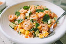 Combine 2 tablespoons of the lemon juice, 1 tablespoon of the oil. Shrimp And Israeli Couscous Salad With Mango And Avocado A Thought For Food