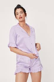 Satin Ruffle Pajama Shirt And Shorts Set Nasty Gal