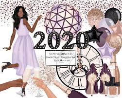 New Years Eve Clipart Set Balloons Champagne Fashion Doll Clock Ball Drop Celebrate