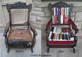 And you're free to design either an 'a' or 'z' shaped rack for the kids' books. Urbane Reclamation Bookshelf Chair Bookshelves Diy Recycled Home Decor