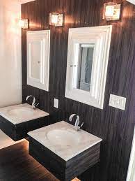 The stone is an extremely durable and waterproof material. Vinyl Plank Floor Installed On Wall Bathroom Double Vanity Dark Floors Mod Vinyl Plank Flooring Bathroom Vinyl Plank Flooring Installing Vinyl Plank Flooring