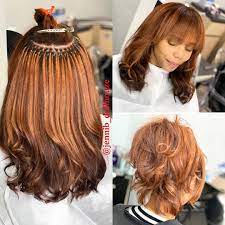 Bangs And Custom Colored Microlinks Hair Extensions For Short Hair Itip Hair Protective Hairstyles For Natural Hair