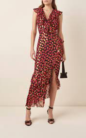 Saloni Anita Ruffled Fil Coupe Chiffon Midi Dress Chiffon Midi Dress Fashion Dresses