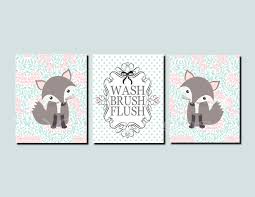 Fox Bathroom Fox Bathroom Decor Kids Bathroom Art Woodland Bathroom Art Wash Brush Flush Gray Fo Kid Bathroom Decor Kids Bathroom Art Bathroom Art Decor