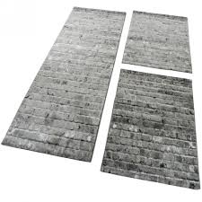 Carpeto rugs läufer flur teppich modern grau 70 x 300 cm marokkanisches muster kurzflor furuvik kollektion. Laufer Set Mit Steinwand Optik In Grau Teppich De