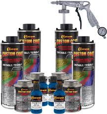 This spray on bed liner kit contains an adequate quantity of product. Amazon Com Custom Coat Safety Blue 1 Gallon Urethane Spray On Truck Bed Liner Kit With Spray Gun And Regulator Easy Mixing Shake Shoot It Durable Textured Protective Coating Prevent Rust Car Auto Automotive