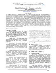 The journal is currently published in four sections: Pdf Journal Of Emerging Trends In Computing And Information Sciences Ethical Challenges In A Computerized Society