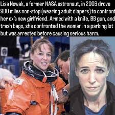 Lisa Nowak, once a highly respected NASA astronaut and naval officer,  became infamous for a shocking incident in 2007 that contrasted sharply  with her professional achievements. In 2006, she had flown aboard