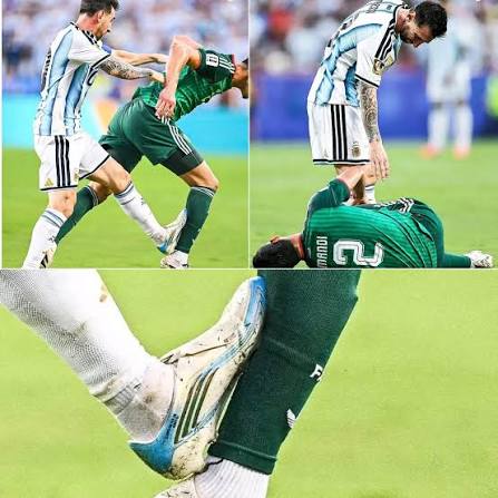 No card for this tackle by Lionel Messi on Algeria captain Assa Mandi  Some truly bizarre officiating