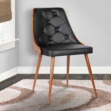 The callisto black faux leather & chrome contemporary cantilever dining chair is a great looking practical dining chair upholstered with a very convincing faux leather in a very stylish quilted back rest design. Armen Living Lily 31 In Black Faux Leather And Walnut Wood Finish Mid Century Dining Chair Lcllsiwabl The Home Depot