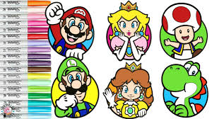 Printable princess daisy coloring page. Super Mario Bros Coloring Book Compilation Nintendo Mario Luigi Princess Peach Princess Daisy Yoshi Youtube