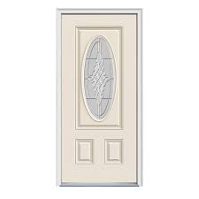Jeld Wen 36 In X 80 In 3 4 Oval Lite Hadley Primed Fiberglass Prehung Right Hand Inswing Front Door W Brickmould Front Door Metal Door Steel Doors Exterior