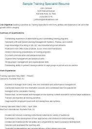 Sample Training Specialist Resume Job Resume Samples Resume Professional Resume Examples