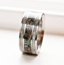 Mens Camo Wedding Ring With Real Antler Titanium Ring Camo Wedding Rings Mens Wedding Rings Camo Rings