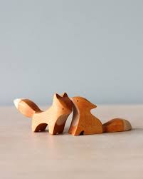 handmade wooden foxes set of 2 wooden toys wooden animals wood carving art