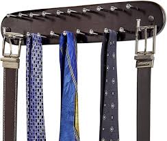 So, my hubby had a box of ties in his closet that he had no place to hang. Amazon Com Richards Homewares 21 Closet Tie Rack Belt Scarf Hanger Natural Dark Walnut Wood With Chrome Hooks Multi Accessory Wall Mounted Holder For Storage And Organization Home Kitchen
