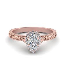 Our courteous staff of jewelry experts are on hand to help you. Hand Engraved Pear Shaped Halo Diamond Engagement Ring In 14k Rose Gold Fascinating Diamonds