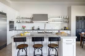 Ethan Allen Bar Stools Traditional Kitchen Also 3x6 Subway Tile Black And White Kitchen Black Ountertop Floating Shelves Gray Countertop Gray Floor Tile Industrial Stool Metal Shelves Polished Nickel Wall Oven Wood