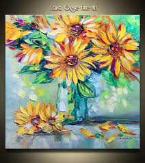 Flores Pintura Aceite Flores De Sol Abstract Original Pintura Contemporanea Moderna Textura Daito Cuchillo Por Lana Guise Flower Painting Painting Oil Painting