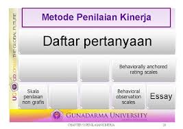 Penilaian kinerja merupakan metode mengevaluasi dan menghargai kinerja yang paling umum digunakan. Manajemen Kinerja Pertemuan Kelima Pokok Bahasan Penilaian Kinerja