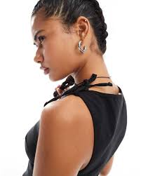 Daisy Street Tie Shoulder Detail Bengaline Wrap Mini Dress in Black