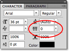I just want to have it set to 0 i don't want it to look like this: Photoshop Type The Character Panel