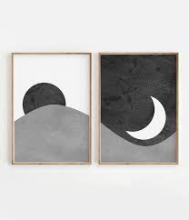 Black And White Sun And Moon Print Set Of 2 Abstract Etsy Diy Canvas Art Painting Diy Canvas Art Diy Art Painting