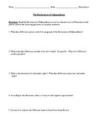 The people believed that england's leaders could not they decided to first oppose the high taxes. The Declaration Of Independence Worksheet Test Or Homework With Answer Key