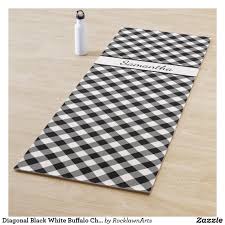 Black And White Checkered Pattern Name Diagonal Black White Buffalo Check With Your Name Yoga Mat Zazzle Com In 2020 Black White Buffalo Check Pattern Names