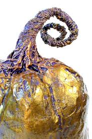 Paper Mache Gold And Copper And Purple Halloween Decoration By Etsy In 2020 Purple Halloween Decorations Paper Mache Pumpkins Purple Halloween
