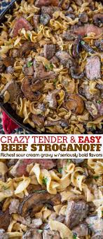 Quick And Easy Beef Stroganoff With A Creamy Sour Cream Mushroom Gravy Egg Noodles And Crazy Tender Steak T Beef Stroganoff Easy Beef Stroganoff Beef Recipes