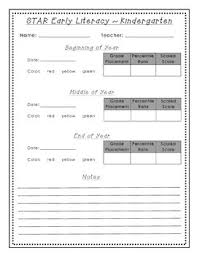 Kindergarten Star Early Literacy Tracking Sheet Star