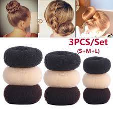 A bun is a type of hairstyle in which the hair is pulled back from the face, twisted or plaited, and wrapped in a circular coil around itself, typically on top or back of the head or just above the neck. 3pcs Set Girl Hair Bun Maker Donut Magic Foam Sponge Easy Big Ring Hair Styling Tools Hair Accessories For Girls S M L Wish