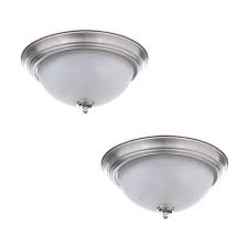 We've got the latest sales on fluorescent ceiling lights. Commercial Electric 11 In 1 Light Brushed Nickel Flush Mount With Frosted Glass Shade 2 Pack Efg1011 2 Bn The Home Depot