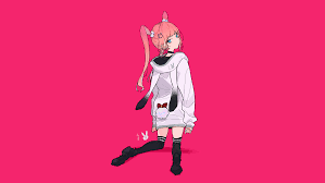 Check spelling or type a new query. Original Characters Pink Hair Looking At Viewer Looking Over Shoulder Angry Blue Eyes Kneeling Pointed Toes Anime Pink Background Twintails Sweatshirts Hoods Hair Pins Simple Background 2d Artwork Illustration Digital Art Drawing