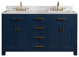 Marble tiles provide endless decor possibilities. Madison 60 Carrara White Marble Vanity Monarch Blue Transitional Bathroom Vanities And Sink Consoles By Water Creation Houzz