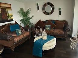 Brown leather and cloth living room furniture. Leather And Cloth Living Room Furniture Set Sofa And Loveseat Ebay