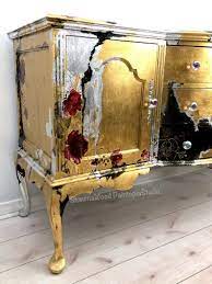 Sold Example Of Gold Buffet Black Silver Dresser Etsy In 2021 Hand Painted Furniture Gold Leaf Furniture Funky Painted Furniture