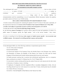 Valid vaccination certificate negative pcr test none of the above Self Declaration Form Justifying Travel In Italy Fill Online Printable Fillable Blank Pdffiller