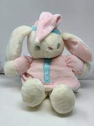 Vintage Eden Plush White Velour Bunny Rabbit Pastel Nightgown Cap 12 Soft Toy Eden Soft Toy Soft Stuffed Animals Bunny Rabbit