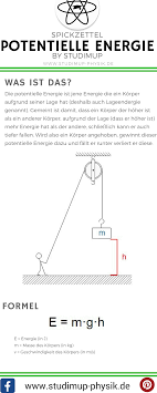 Potentielle energie — im wasserkraftwerk nutzbar gemacht die potentielle energie (auch höhen oder lageenergie) stellt in der physik eine form der energie dar. Potentielle Energie Spickzettel By Studimup Unterrichtsmaterial Im Fach Physik Physik Lernen Physik Spickzettel