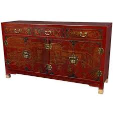 Oriental Style Credenza Red Lacquer Buffet Table Hand Painted Asian Art Cabinets Oriental Furniture Dining Furniture Red Lacquer